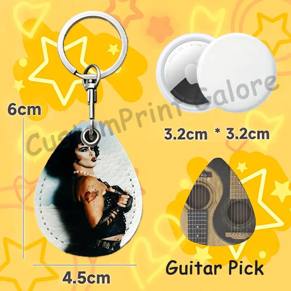 T-Tim C-Curry R-Rocky H-Horror Teardrop Leather Key Fob For AirTag Holder NFC Token Cover Bag Charm Pebbled Leather