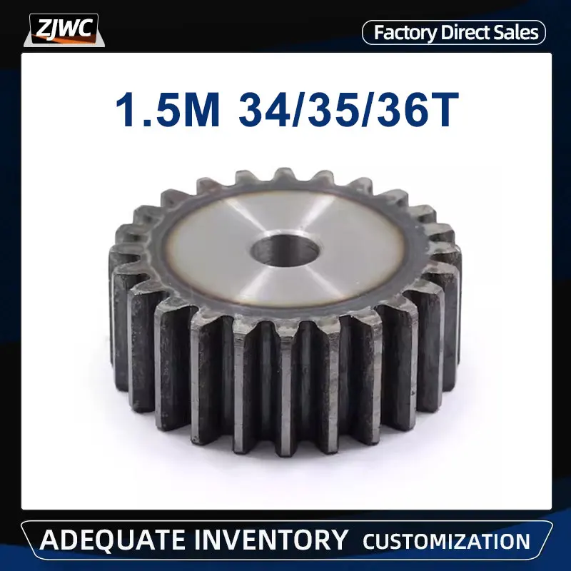 Flat Gear 1.5M-34T 35T 36T 45# Steel Cylindrical Gear Height 15 mm High Frequency Quenching Teeth