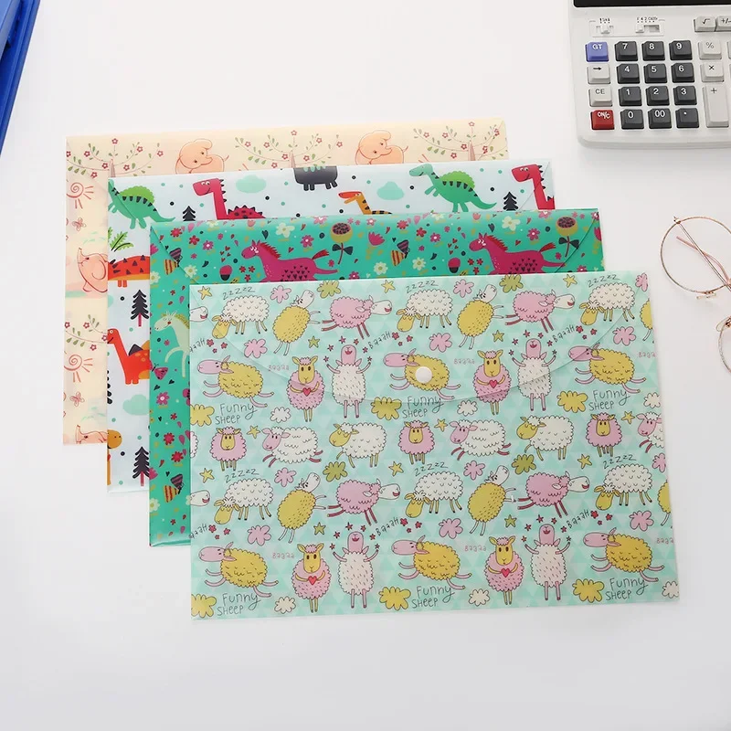 2PCS A4 Cartoon PP File Folder Cute Dinosaur Elephant Sheep Paper Bill Envelope Organizer School Office Supplies