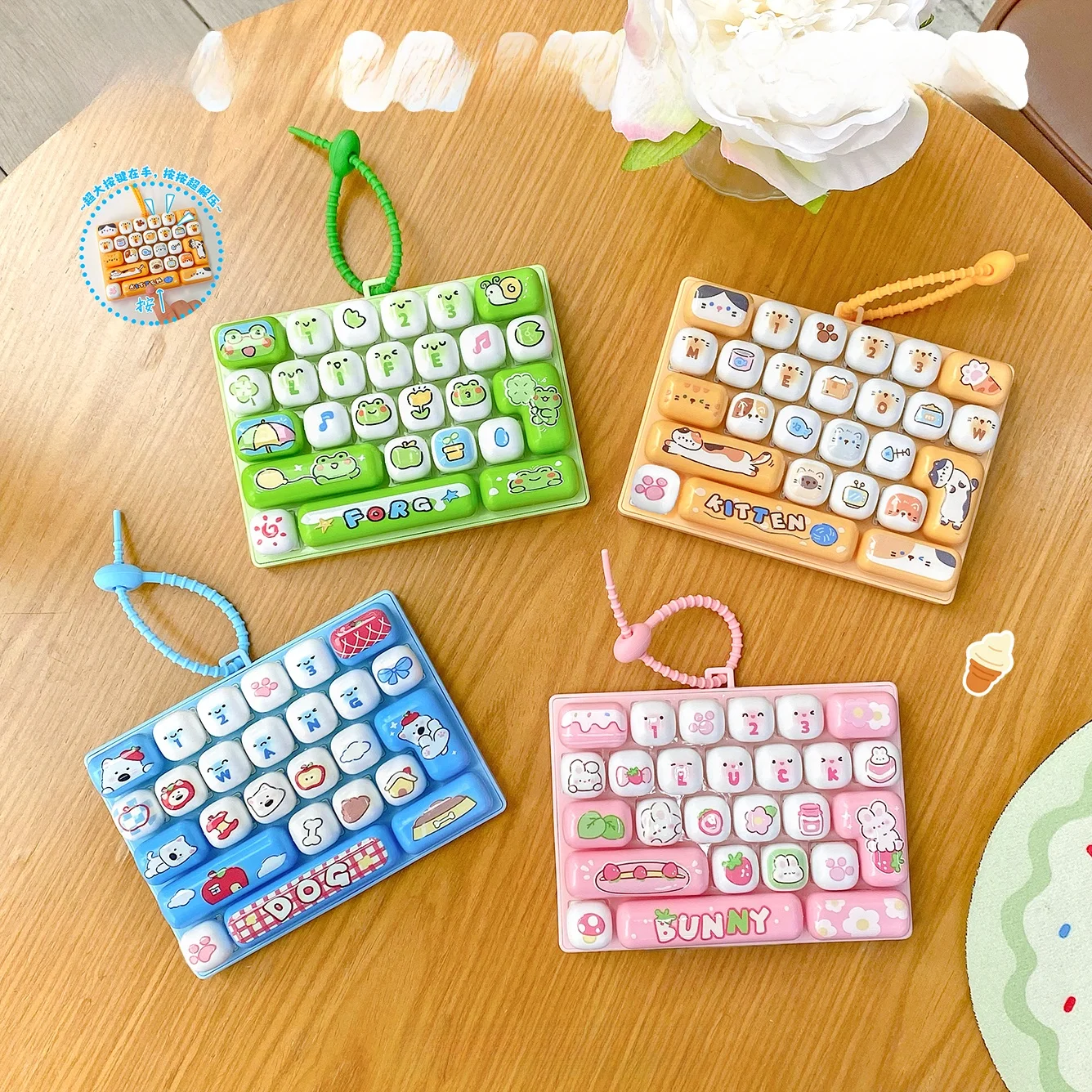 Creative Animal Diary Toy 26 Grids Finger Press Button Small Hanging Ornament for Children Students Portable Backpack