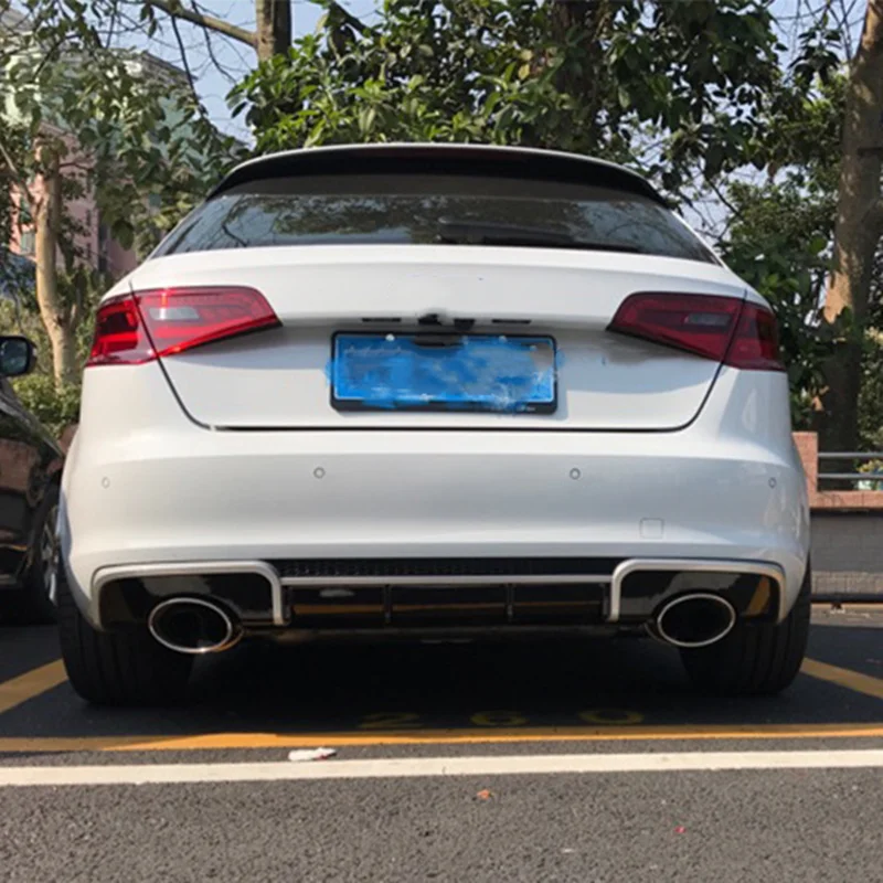 لمعان أسود السيارات الناشر شفة ممتصة للصدمات الخلفية لأودي A3 2014 2015 2016 ترقية RS3 نمط منتشر العادم الشفاه تلميح #4