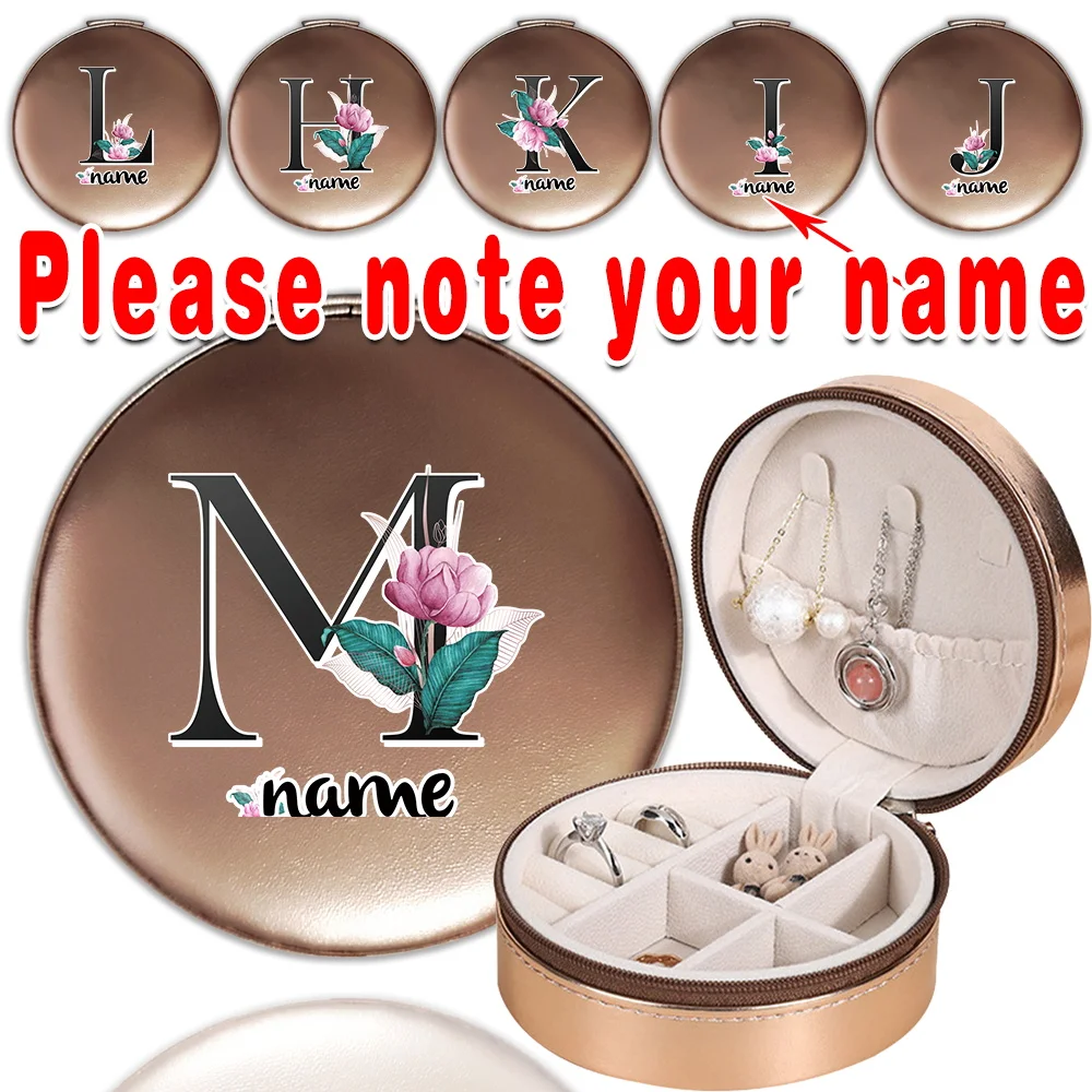 

Customized Name Pocket Jewelry Storage Box Ring Earrings Organizer Outdoor Makeup Zipper Bag Portable Large Flap PU Double Case