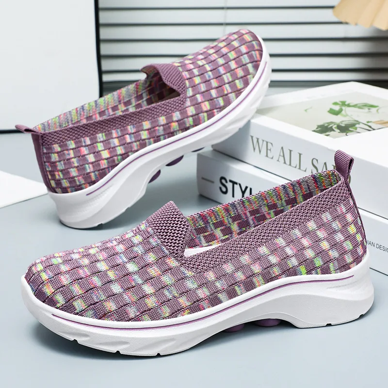 New Casual Athletic Sandals Sports Gym Running Shoes Sneakers Knitting Comfortabele Mom Mesh Loafer Multicolor Mary Janes Flats