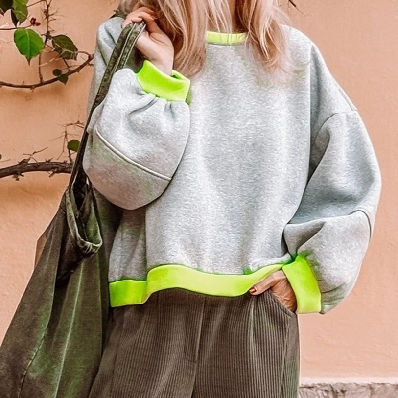 سترة نسائية موديل 2025 مُزينة بقطع القماش فضفاضة غير رسمية بأكمام طويلة وفتحة رقبة مستديرة لشتاء وخريف