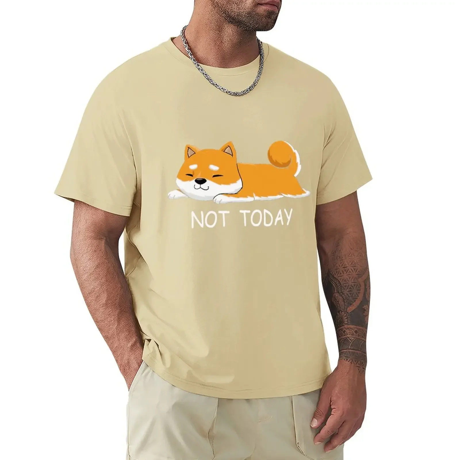 Funny Not Today Shiba Inu TShirts For Mens Short Sleeved Japanese Breed Dog Lover Tshirt Humor Cotton Tee Pet Owner T-shirt Tops