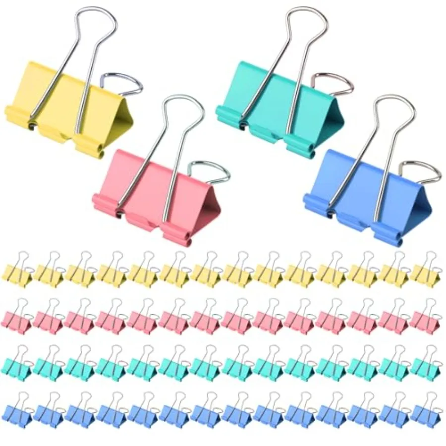 Assorted Color Binder Clips 1.6 Inch 60 Pack
