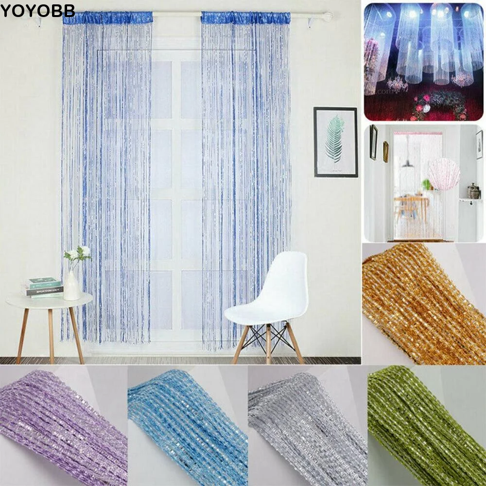 Living Room 100 x 200cm Beaded Window Shiny Hanging Divider Drape Valance Tassel Line String Curtain