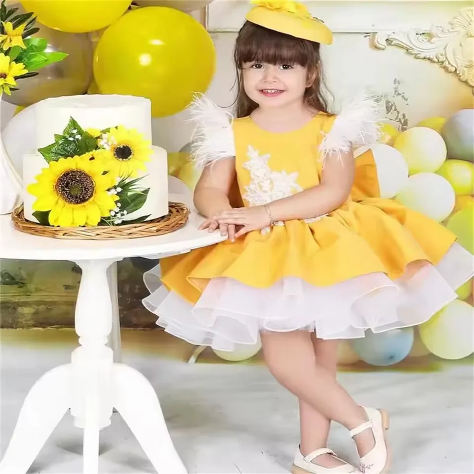 

Платье принцессы с цветочным узором для девочек, пышные вечерние платья с круглым вырезом для девочек на свадьбу, детское рождественское церемониальное платье с короткими рукавами