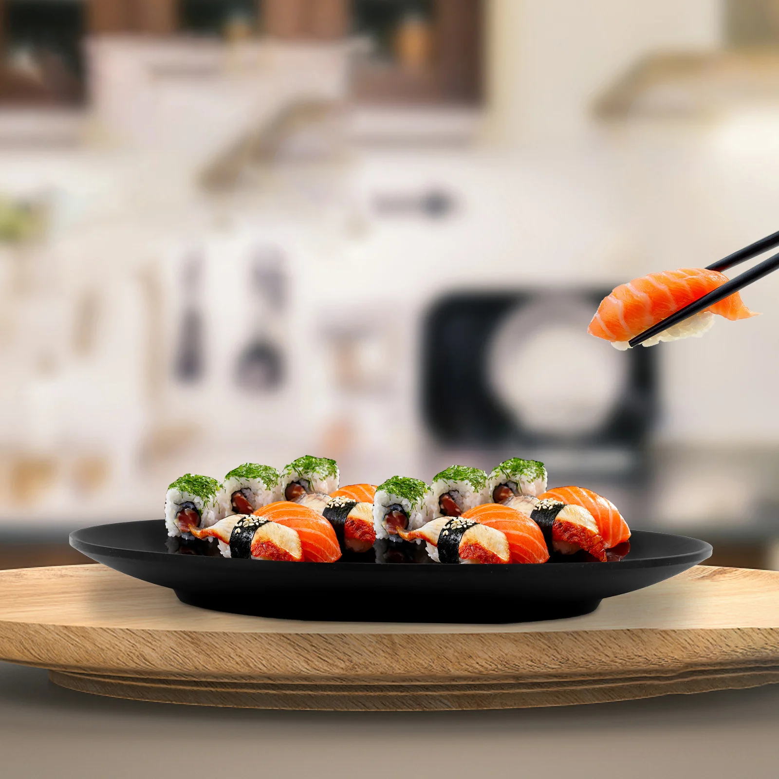 

1Pcs Black Melamine Dinnerware Stylish Snack Plate Reusable Jewelry Storage Tray Fashionable Dishes Container Portable Household