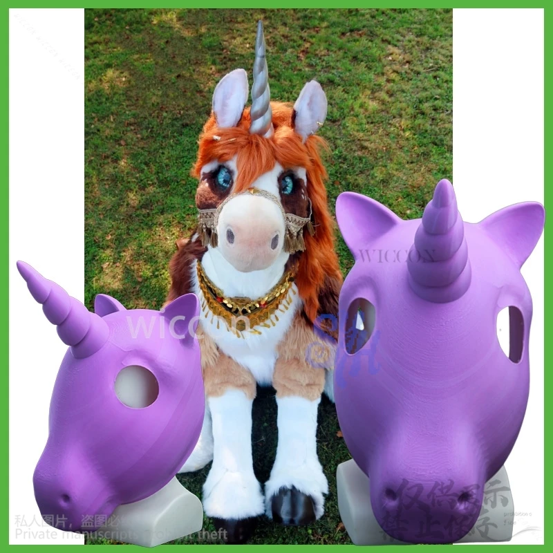 فروي Furrsuit Kawaii ثلاثية الأبعاد حمض البوليلاكتيك رئيس قاعدة الجمجمة لطيف قناع أنيمي يونيكورن تأثيري أغطية الرأس لتقوم بها بنفسك اكسسوارات كوس مخصصة