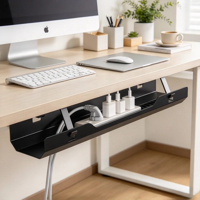 Cable Management Box Ventilated Power Strip Organizer with Hollow Base Wide Rounded Opening for Desk Devices and Cord Storage