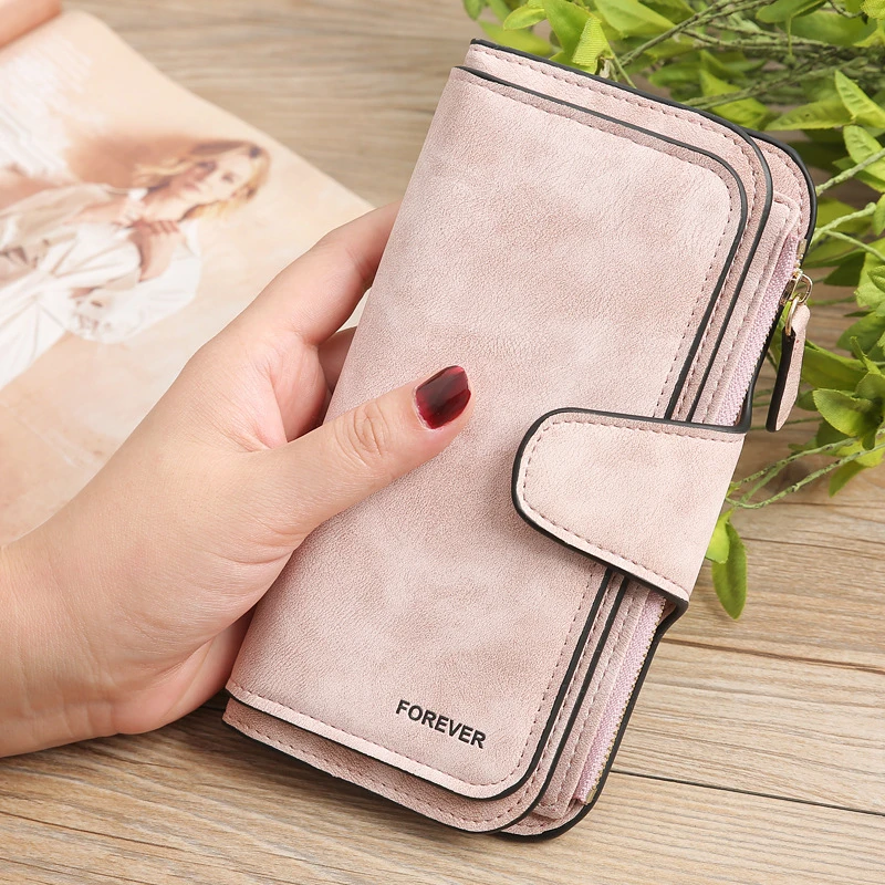 New Women's Long Wallets PU Leather Matte Casual Coin Purse Zipper Money Bag Hasp Clutch Card Holder Clip Frosted Phone Wallet