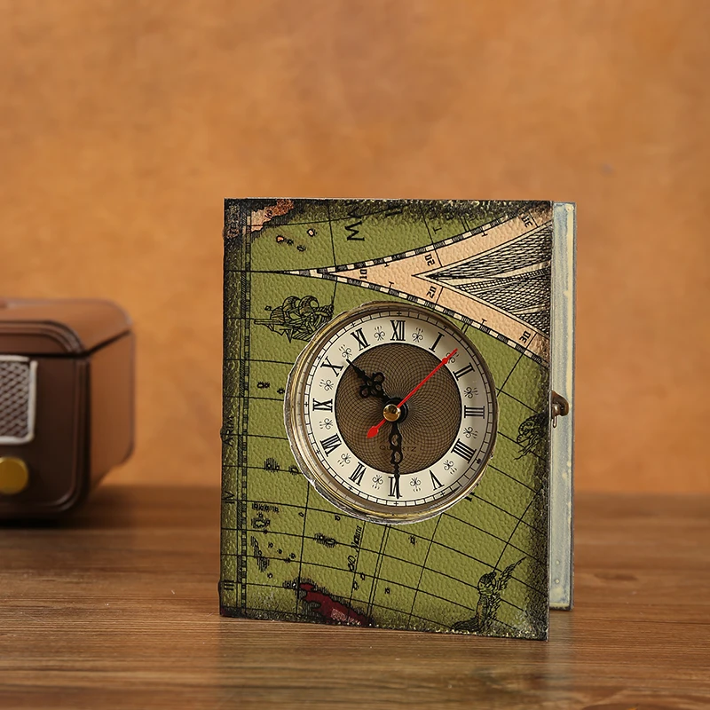 

Retro Nostalgic Clock Ornament Model Book Shaped Clock Jewelry Wooden Box Decoration Book Box Fake Book Storage Box Gift