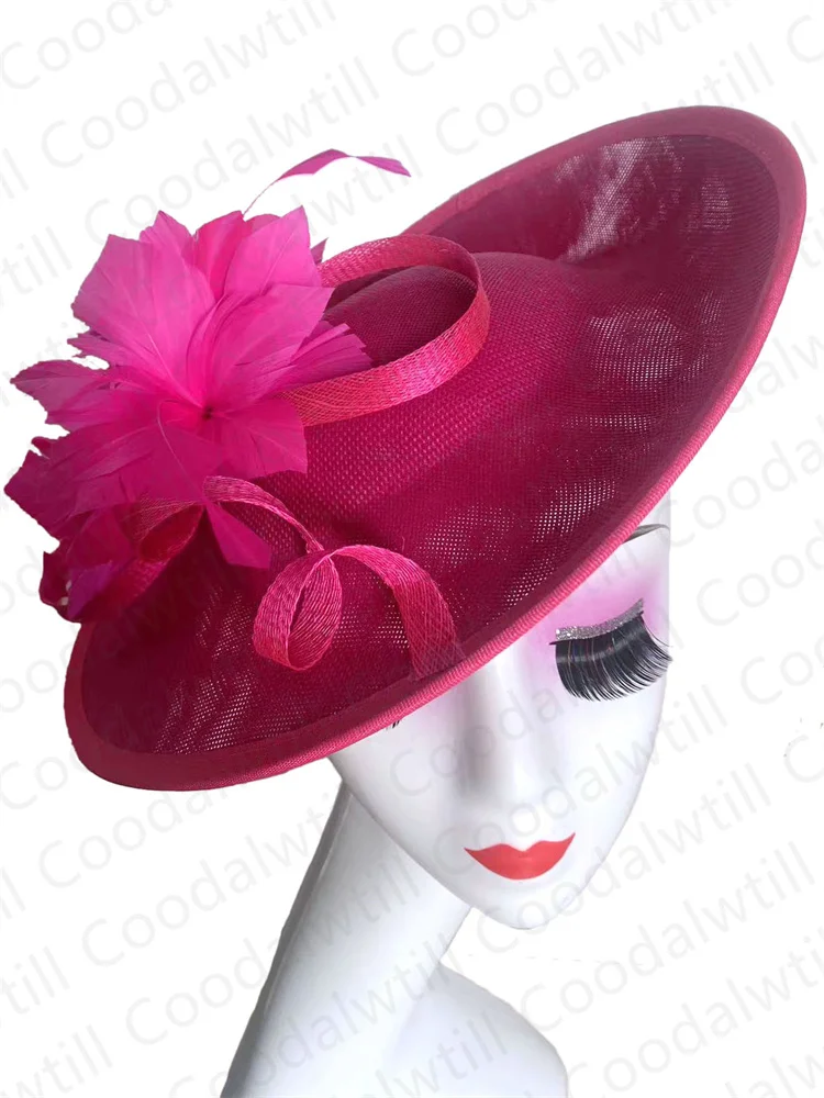 Hot pink Fascinator For Women Elegant Party Derby Chapeau Cap Feather Flower Fascinators Hat Headband Bride Marriage Headpiece