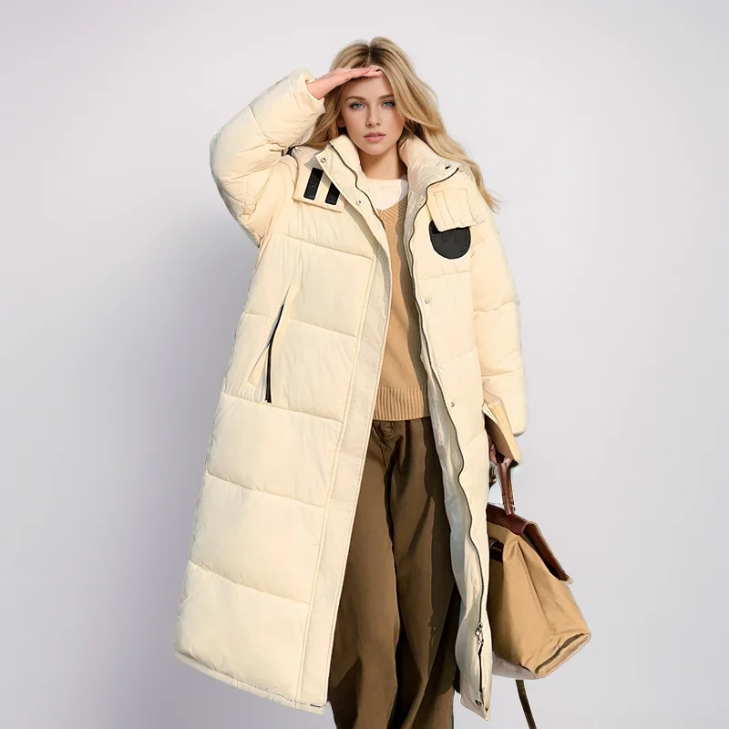 

Women's Knee-Length Hooded down Jacket Thickened Cotton-Padded Winter Western Korean Style Bread Coat