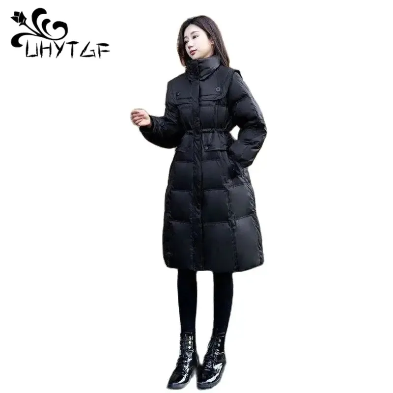 

2023 Korean Winter Parker Women's Cotton Coat Black Glossy Long Down Cotton Jacket Thick Slim Warm Duck Down Jacket Female 531