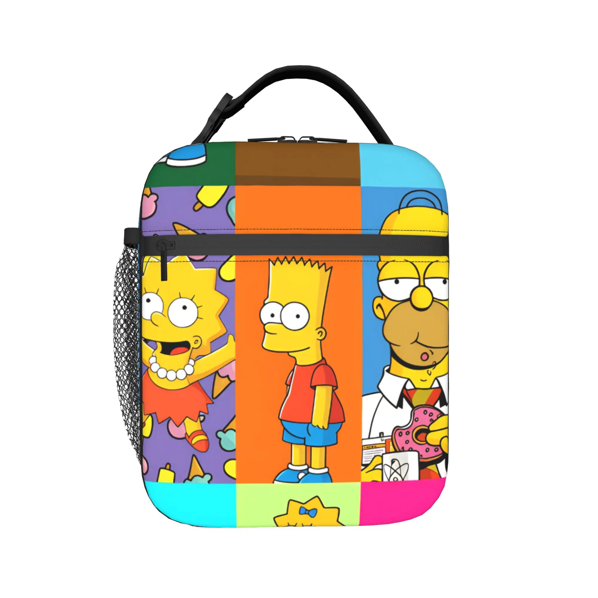 Funny Cartoon S-Simpsons Family Portrait Lunch Bag Portable Lunch Box Men School Print Cooler Bag Oxford Thermal Lunch Bags