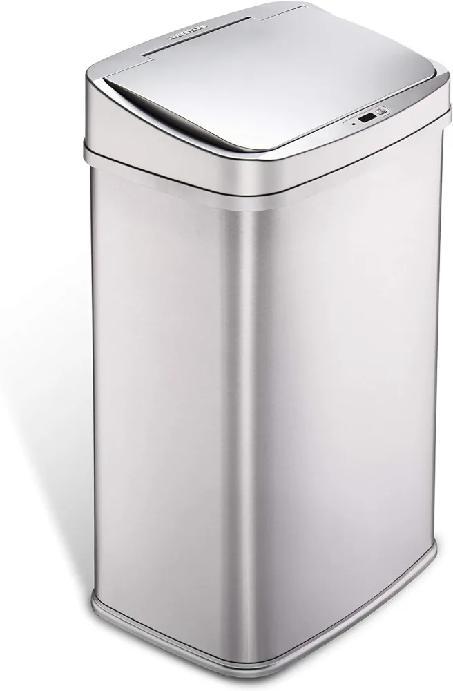 

NINESTARS Trash Can Kitchen DZT-50-28SL Original Touchless Automatic Motion Sensor Trach Can, 13 Gal SL, Silver Trim