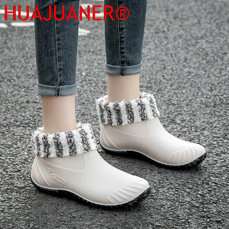 Water Shoes Women Shoes Ankle Rain Boots Rubber PVC Rainboots Waterproof Women Slip On Fashion Fishing Boots Flats Footwear