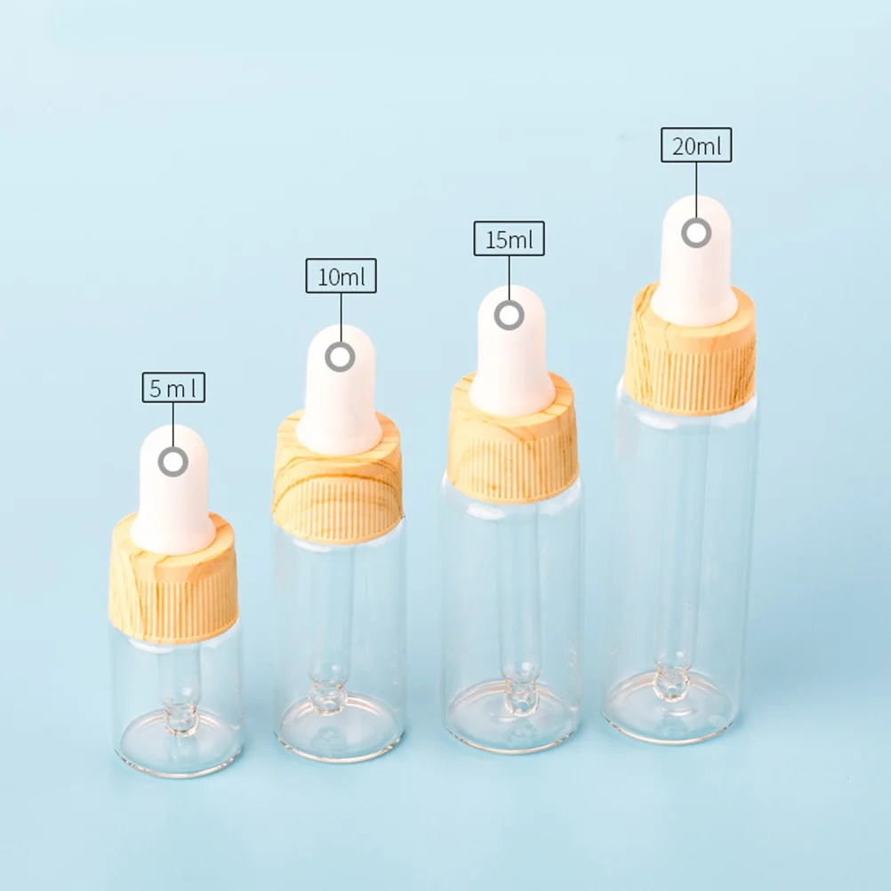 Dispenser contagocce in vetro trasparente con venature del legno da 4 pezzi Bottiglia da 5 ml per toner di olio essenziale Conservazione di bellezza fai-da-te