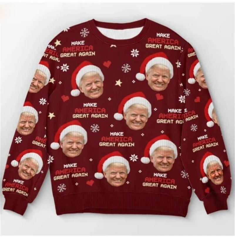 2024 Donald Trump Christmas Ugly Sweater Men Women Crewneck Pullover Top 3d Funny Printed Red Hat Pattern Xmas Fashion Sweaters