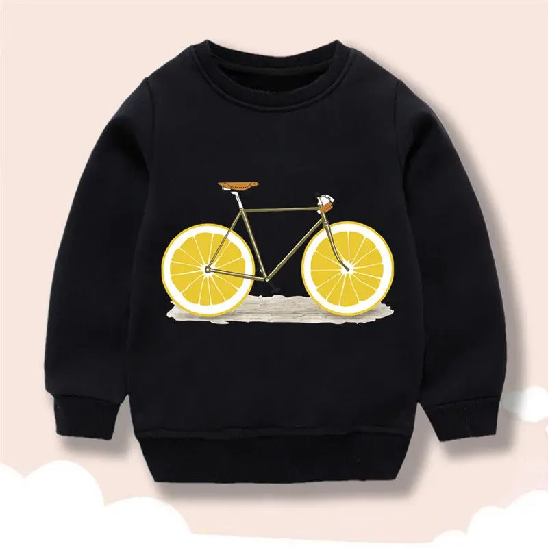 Kreatives Kinder-Sweatshirt mit Zitronen-Fahrrad-Grafik, Rundhalsausschnitt, Langarm-Pullover, für Jungen und Mädchen, lässige Frühlingsoberteile