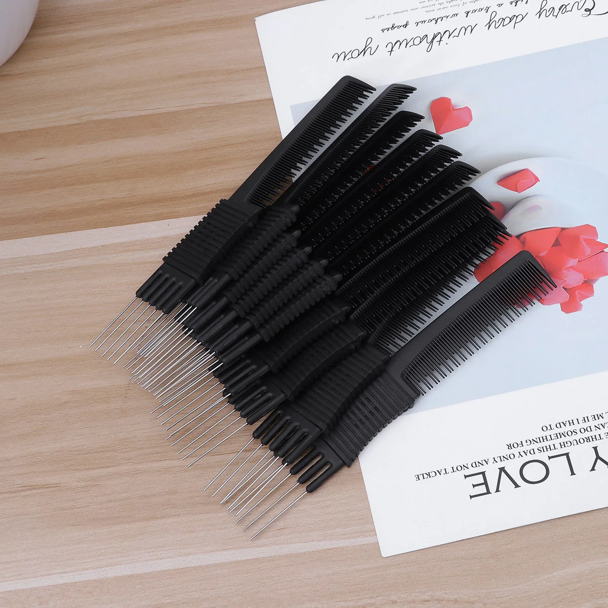 10 Pcs Wool Pointed Tail Comb with Pick on The End Rat Combs for Hair Stylist Insert Needle