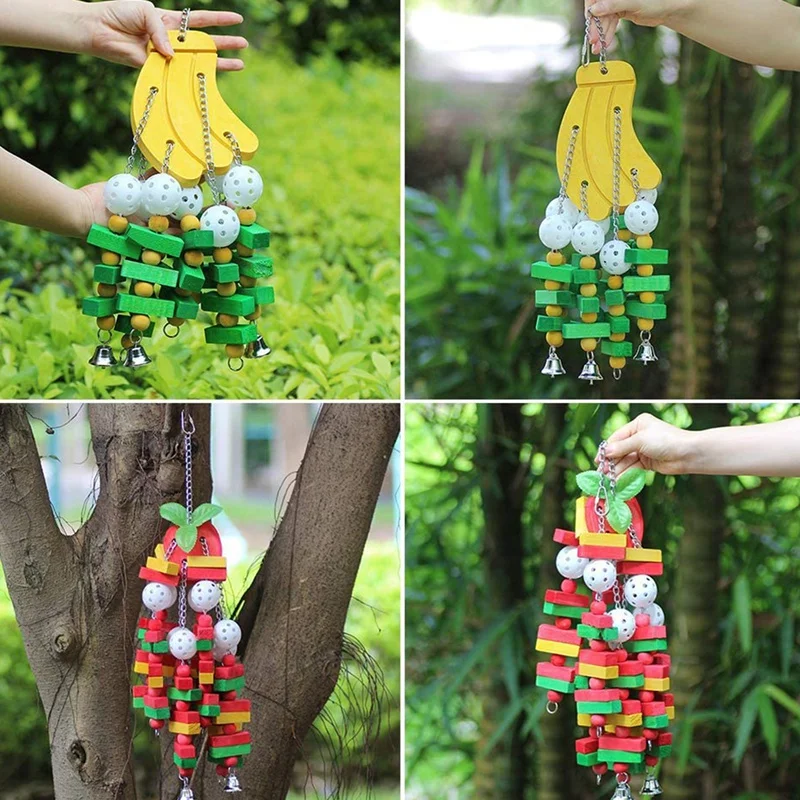 Bird Wood Chew Toy 2 Pieces Banana Apple Parrot Cake Chew Toy Large Medium Sized Macaw Bird Toy