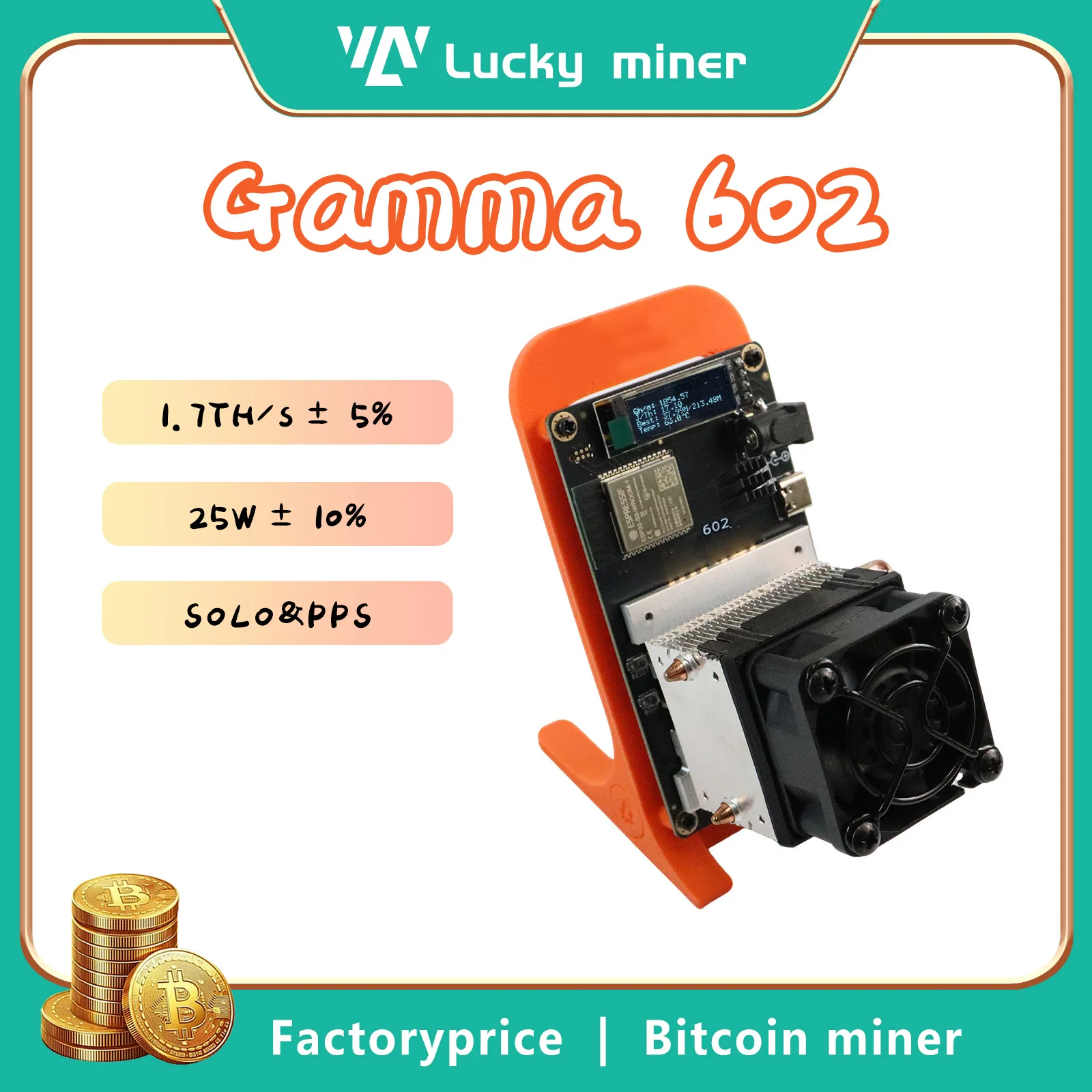 Minerador de Bitcoin Bitaxe Gamma 601/602 com Taxa de Hash de 1.8Th/s - Placa ASIC BM1370 de Código Aberto - Baixo Consumo de 25W e Configuração WiFi