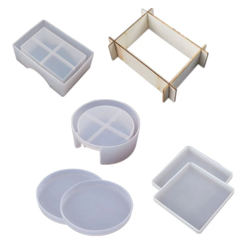 7 Pcs Silicone Coaster Molds For Resin Casting Epoxy Resin Coaster Molds Kit Including 2 Pcs Square 2 Pcs Round Coaster