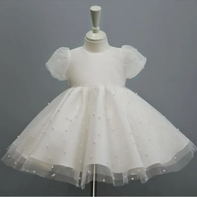 

Girl's Spring Summer Autumn-Year-Old Wedding Dress Flower Girl's Western Style Birthday White Puff Sleeve Dress Princess 12M-9Y
