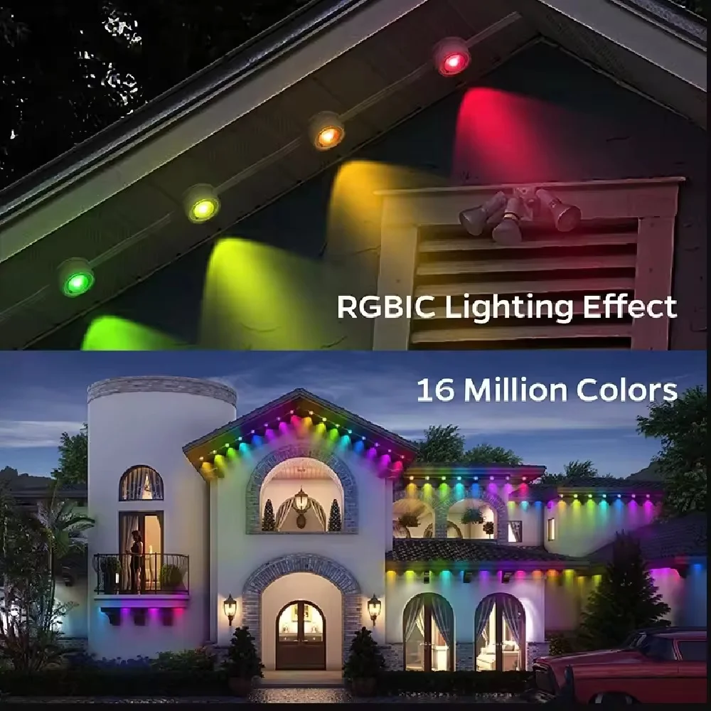 Outdoor Eaves LED Lights, RGBIC Pixel RGBC Eaves Lighting, IP67 Waterproof Smart App Voice Control Music Sync Timer Holiday Gift