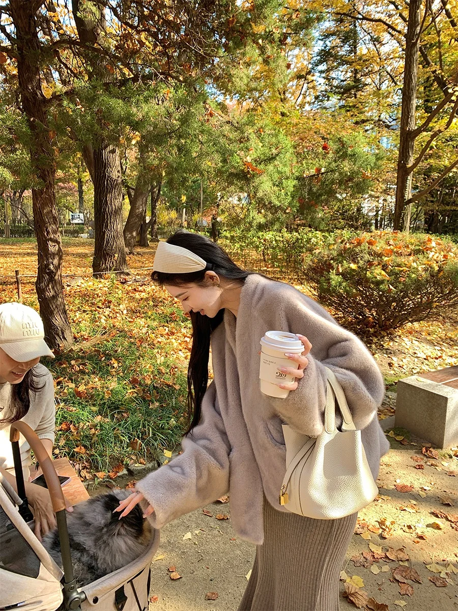 

CloudSweet Thiened ort Fem Sle Faux Mink Fur Coat Winter Outerwear Korean Version Stand Edition Youth Suitable