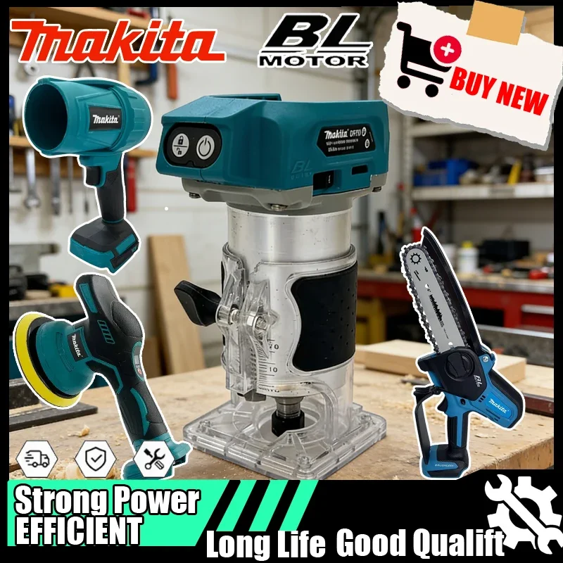 

Различные модели портативных беспроводных инструментов Makita: популярная портативная полировальная машина, бесщеточный воздуходув, цепная пила, термоклеевой пистолет.