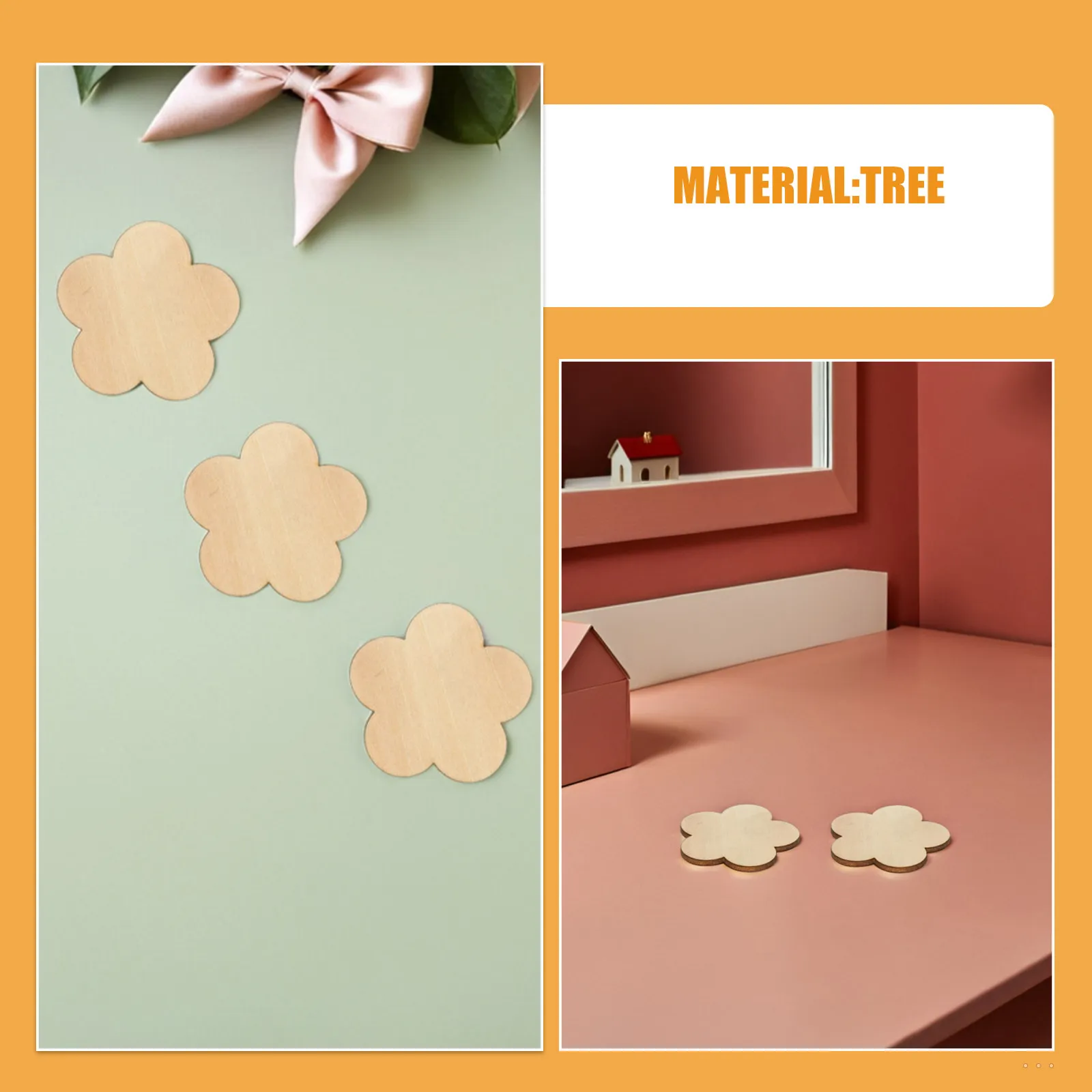 30Pcs Flatback Undyed Plum Blossom Wood Cutouts Blank Wooden Discs for Crafts DIY Painting Carving Home Decor Wedding Gift