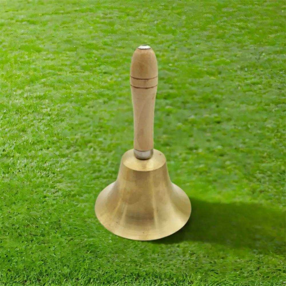 Wooden Handle Super Loud Hand Bell Multi-Purpose Sturdy Solid Brass Call Bell Comfortable Grip Portable Brass Ringing Handbells