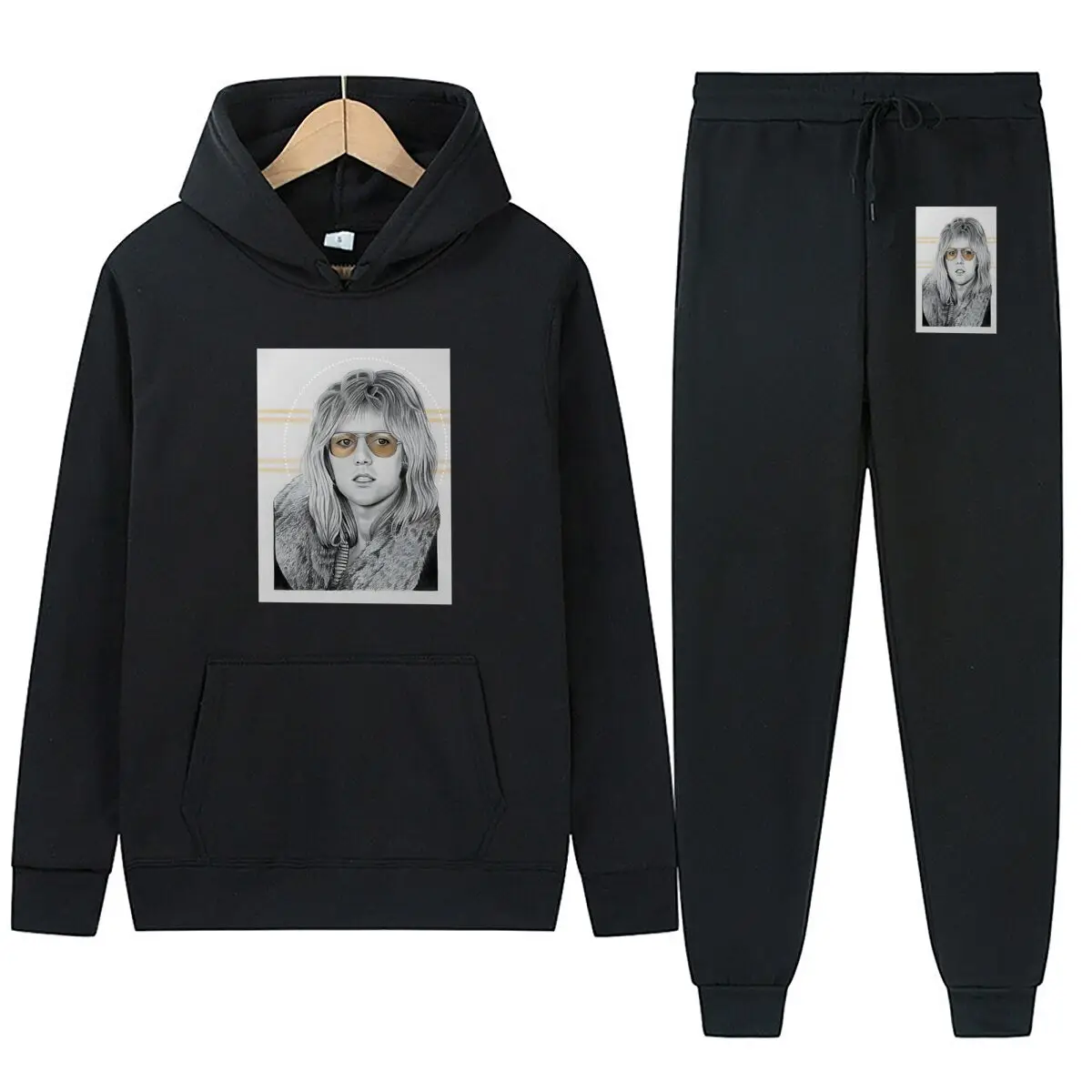 صورة - كلاسيكية، سوداء - و - تصميم أبيض 2 بنطال رياضي كاجوال بقلنسوة #3