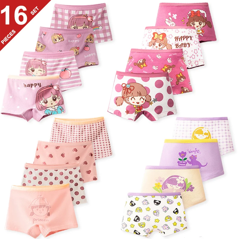 4/16 Pieces Cotton Panties For Girls Rainbow Cartoon Character Print Children Underwear Soft Breathable Toddler Girl Boxer Brief