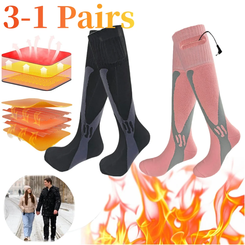 Electric Heated Socks Battery Heated Socks Fast Heating Rechargeable Skiing Sock Breathable Warm Winter Socks for Camping Hiking