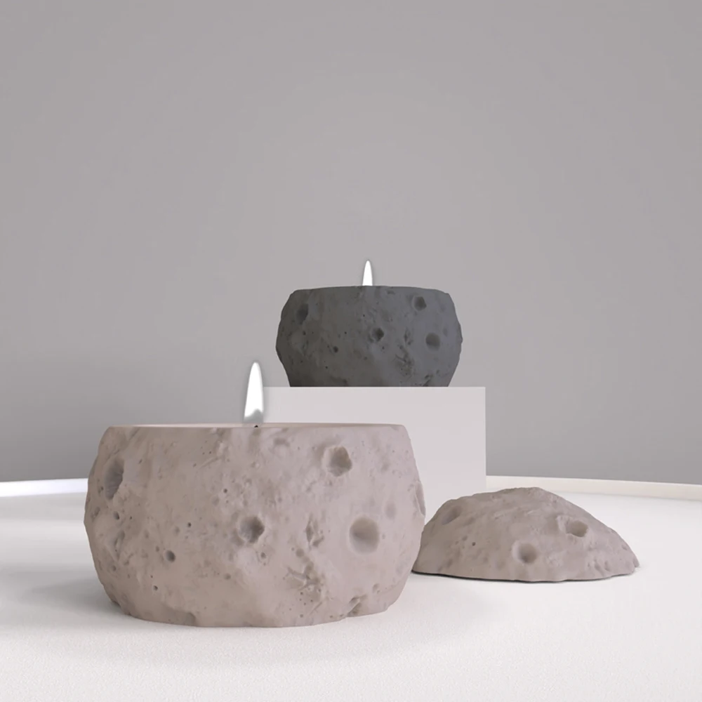 

Candlestick Holder Silicone Mold Concrete Moon Surface Candle Jar with Lid mold Plaster Aromatherapy candle Storage Box Molds