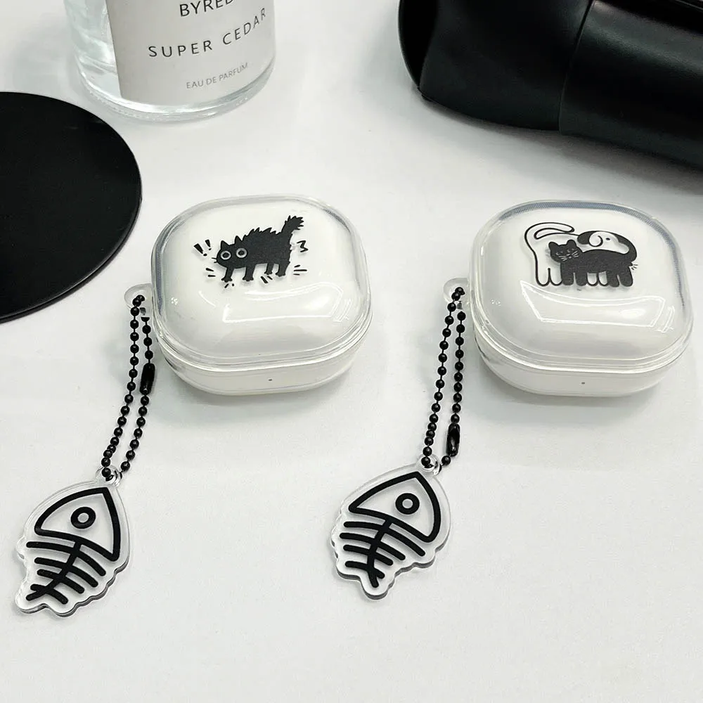 Funny Frighten Cat Line Dog Earphone Case For Samsung Galaxy Buds Live Buds 2 Pro Clear Bluetooth Headphone Cover with Pendant