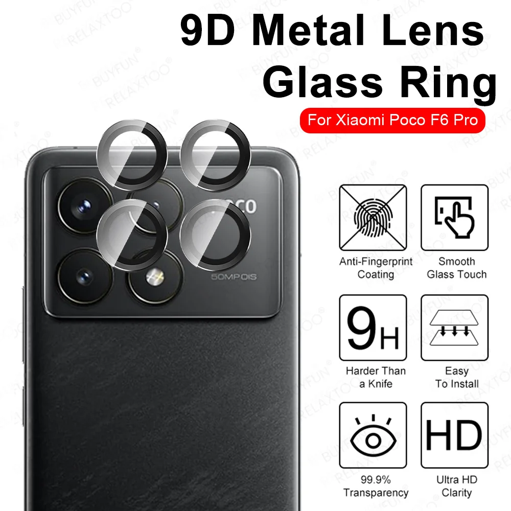 For Xiaomi Poco F6 Pro Rear Metal Alloy Camera Protector Ring Little F6Pro PocoF6 PocoF6Pro Back Cover Lens Tempered Glass Case