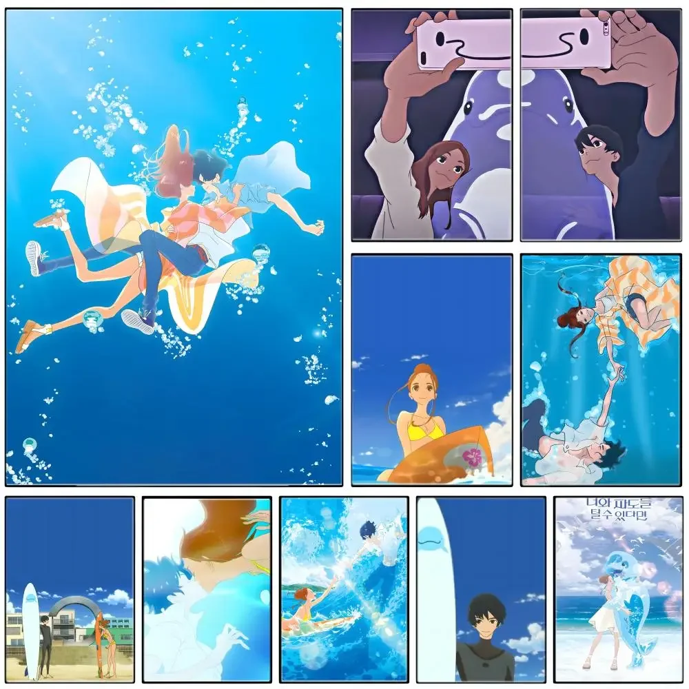 Healing Seaside Anime R-Ride Your Wave Poster Self-adhesive Art Waterproof Paper Sticker Coffee House Bar Room Wall Decor