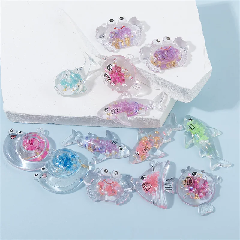 10pcs Random Mixed Marine Animal Charms Transparent Fish Crab Snail Resin Charms Pendant DIY  Bracelet Jewelry Accessories ﻿