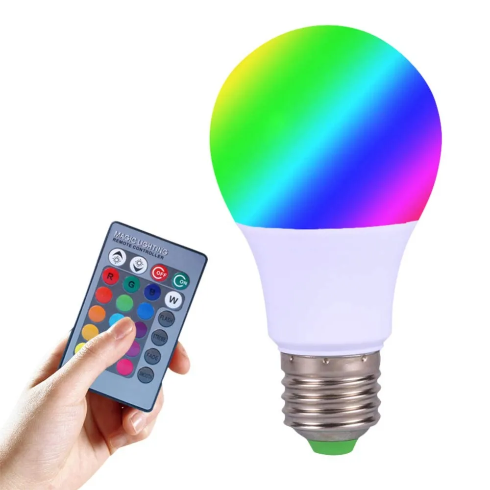 16 Colors RGB Bulb LED Multicolor Bulb E27 220V Household Lighting Dimmable 24 Key Remote Control Smart Lamp Atmosphere Light