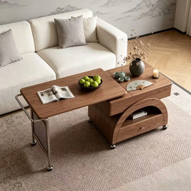 Simple wooden retractable coffee table, thickened home with drawers, minimalist small apartment, light luxury home essential