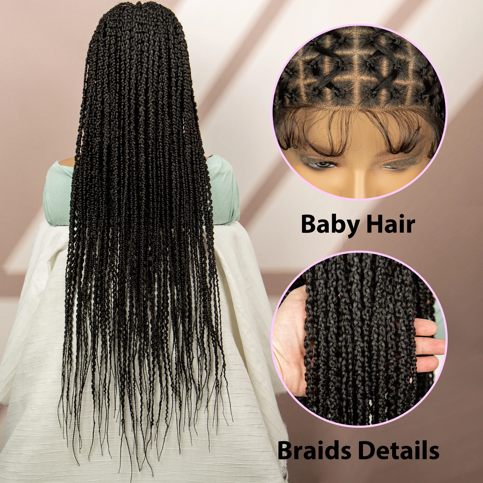 Perucas trançadas de renda completa para mulheres negras, tranças de nó cruzado, perucas com cabelo de bebê, tranças de crochê, fechaduras