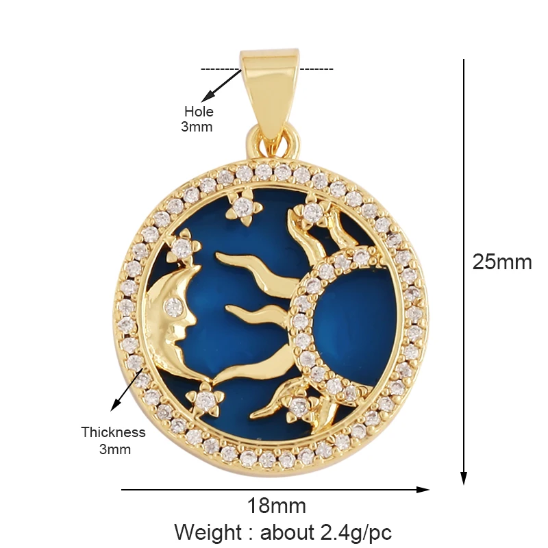 Kompass, glänzender Sonne, Mond, Stern, Muschel-Charm-Anhänger, 18 Karat vergoldetes Gold, eingelegter Zirkonia, Schmuck, Halskette, Armband, Zubehör S45 – Detail 20