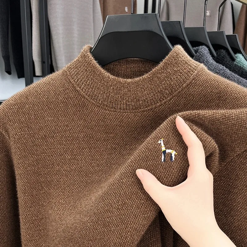 

High end brand men's round neck long sleeve knitted sweater autumn winter fashion dog embroidery boutique casual warm pullover