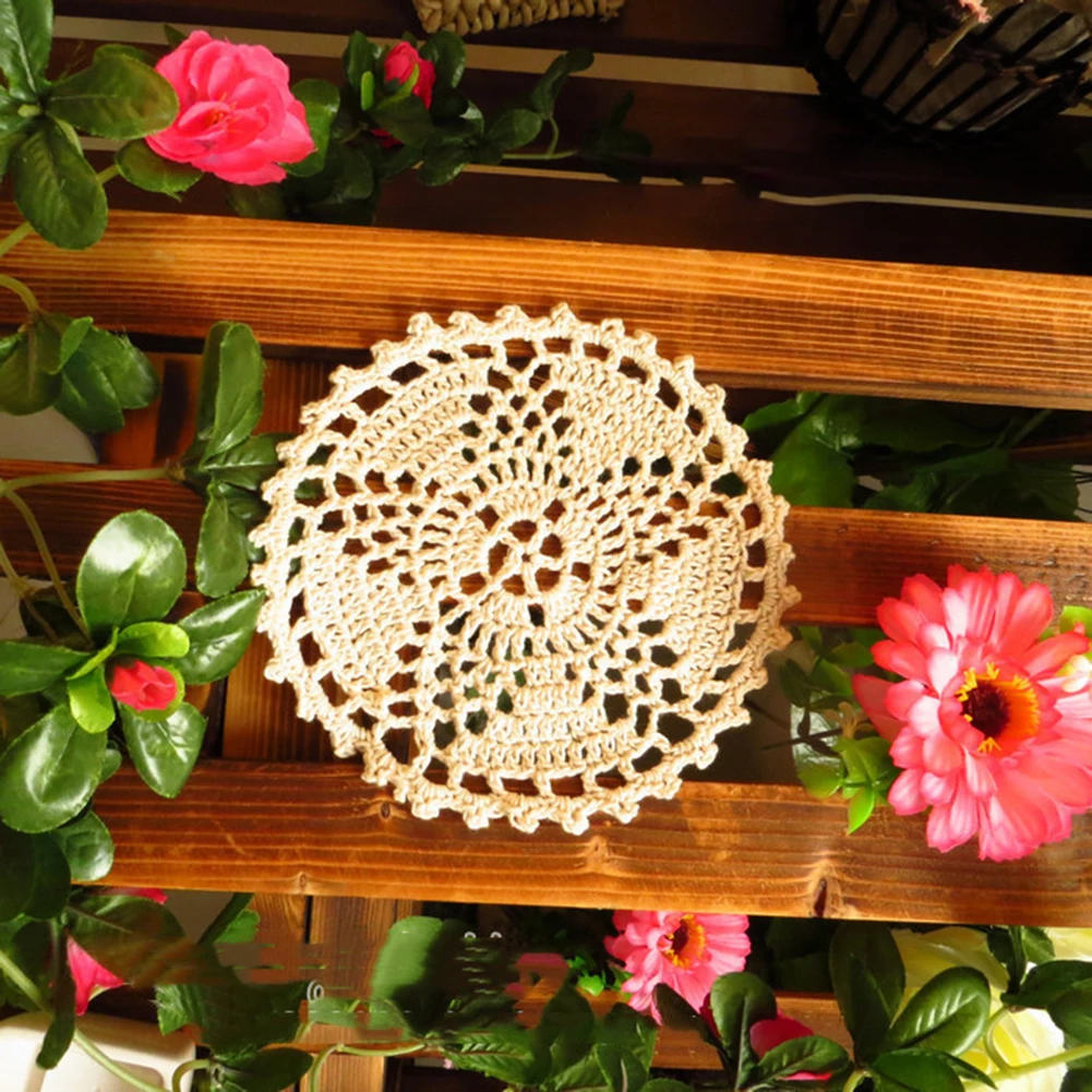 Round Lace Embroidery Placemat Cup Coaster Wedding Christmas Table Place Mat Cloth Dish Pad Napkin Placemat Cup Dish Coaster